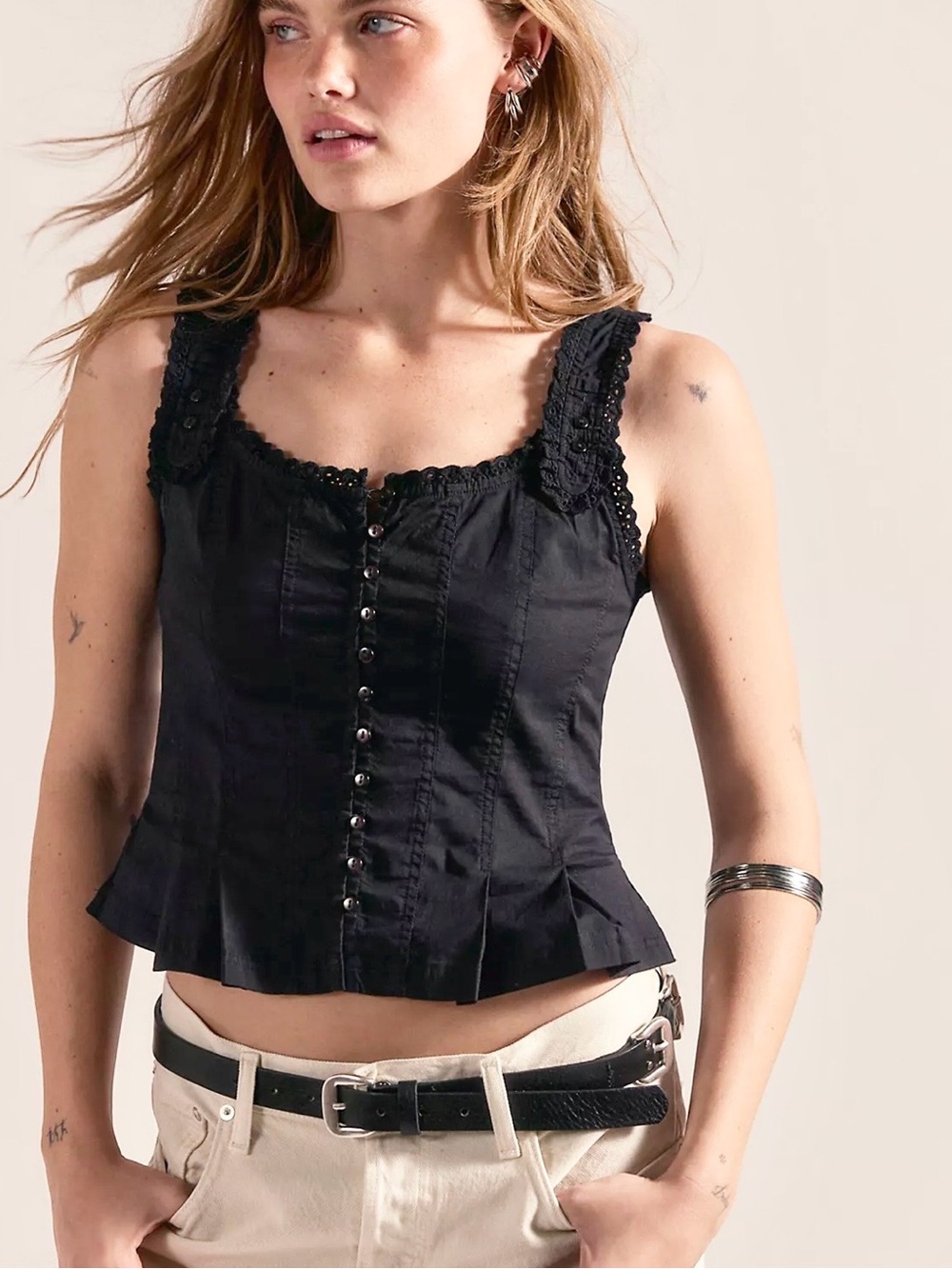 NWT FREE PEOPLE BRIDGETTE BLACK CORSET TOP SIZE SMALL!!